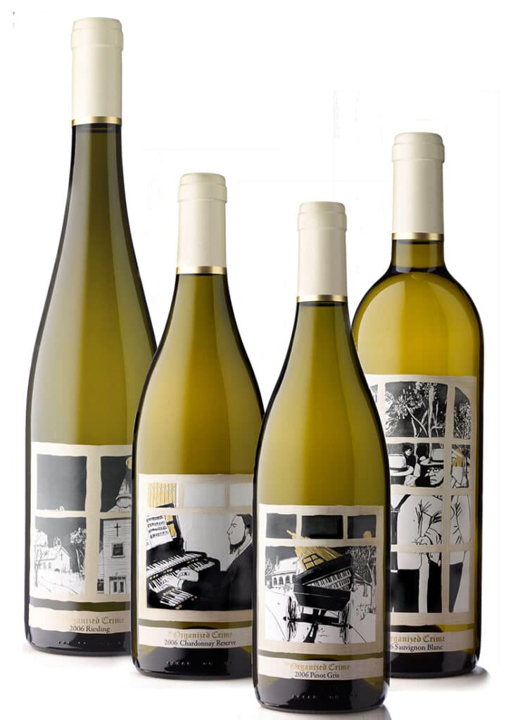 Organised Crime Winery/Wine Label - Clare Mallison - Anna Goodson Illustration Agency