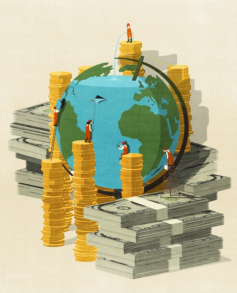 How to spend a trillion dollars to fix climate change and end poverty. (New Scientist) - Andrea Ucini - Anna Goodson Illustration Agency