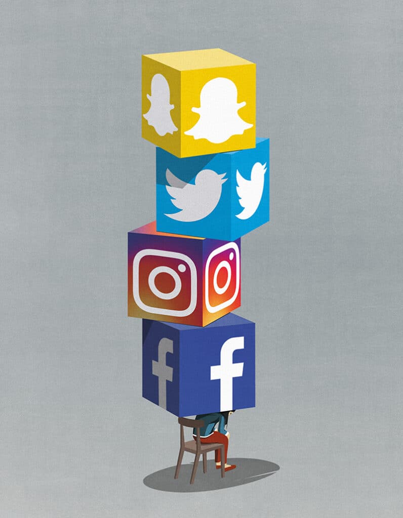 How can social media help people deal or not, with health problems? ( British Heart Foundation) - Andrea Ucini - Anna Goodson Illustration Agency