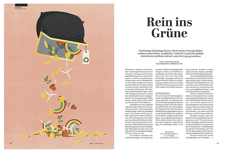 Into the green for Capital Magazine - Andrea Ucini - Anna Goodson Illustration Agency