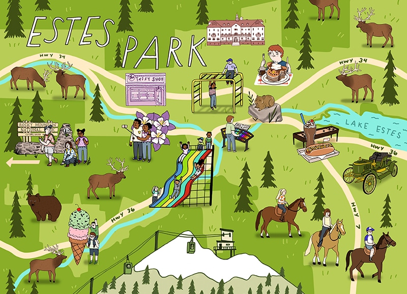 Estes Park Visitors Map - Mai Ly Degnan - Anna Goodson Illustration Agency