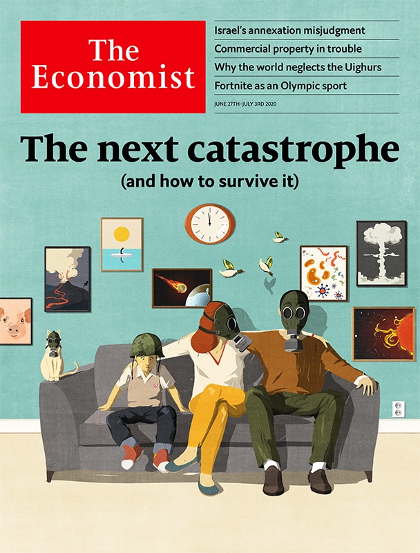 The next catastrophe (and how to survive it) Cover Illustration for The Economist - Andrea Ucini - Anna Goodson Illustration Agency