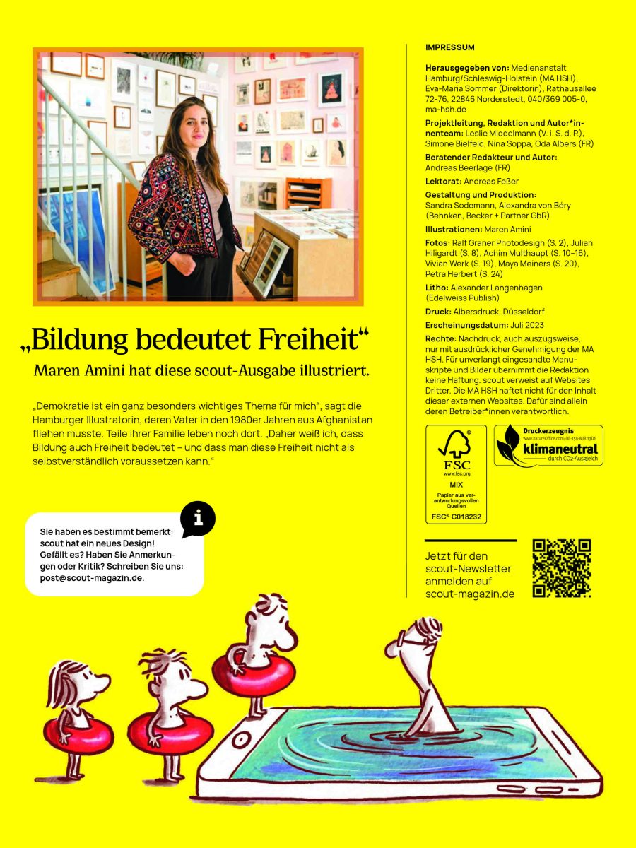 Scout Magazine / Current issue on media literacy is good for democracy - Maren Amini - Anna Goodson Illustration Agency