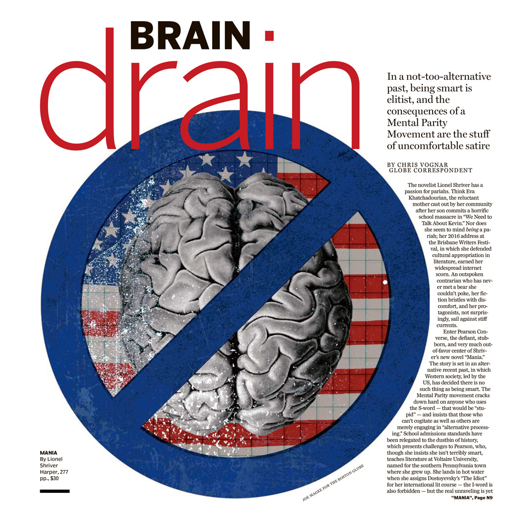 Boston Globe / Illustration for Lionel Shriver’s subversive new novel, ‘Mania’ - Joe Magee - Anna Goodson Illustration Agency