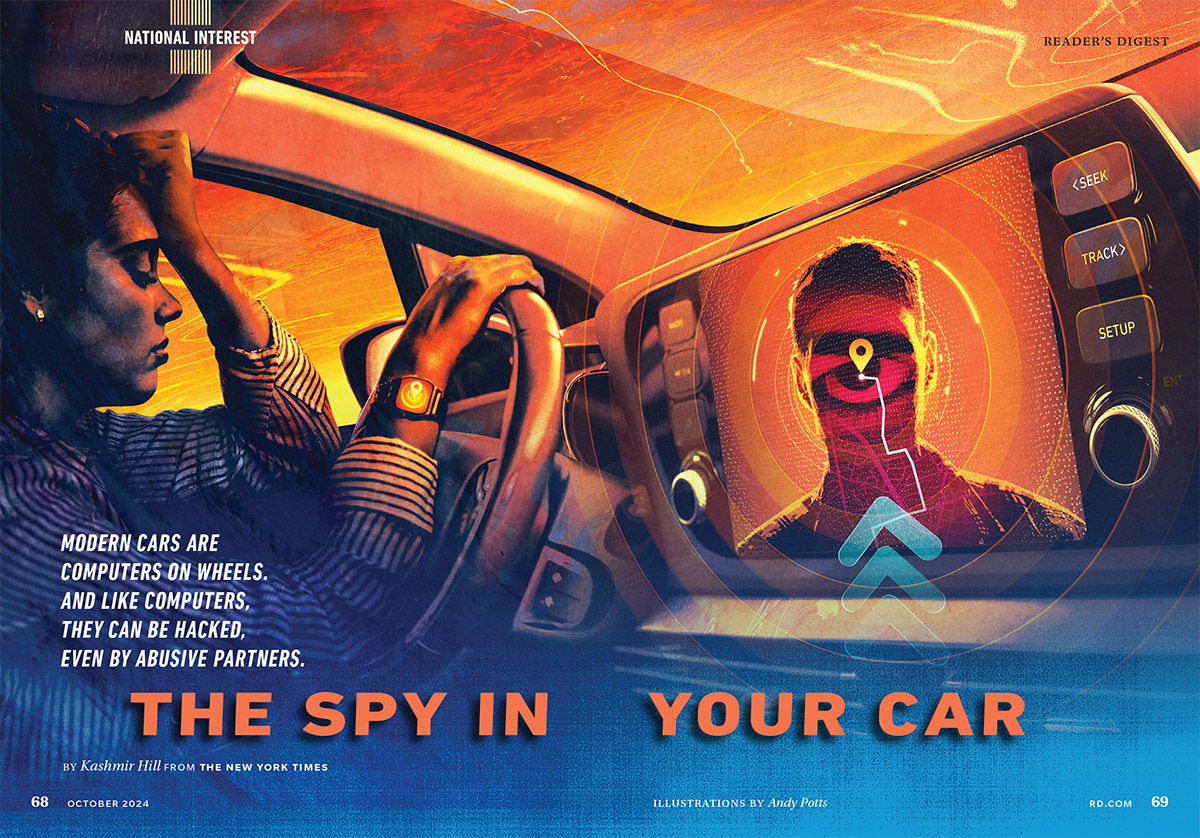 Reader’s Digest / The Spy In Your Car - Andy Potts - Anna Goodson Illustration Agency