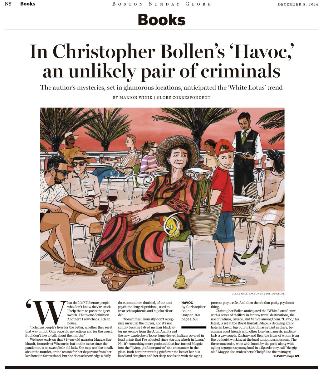 Boston Globe Sunday / Book Section: Christopher Bollen’s latest thriller Havoc - Clare Mallison - Anna Goodson Illustration Agency