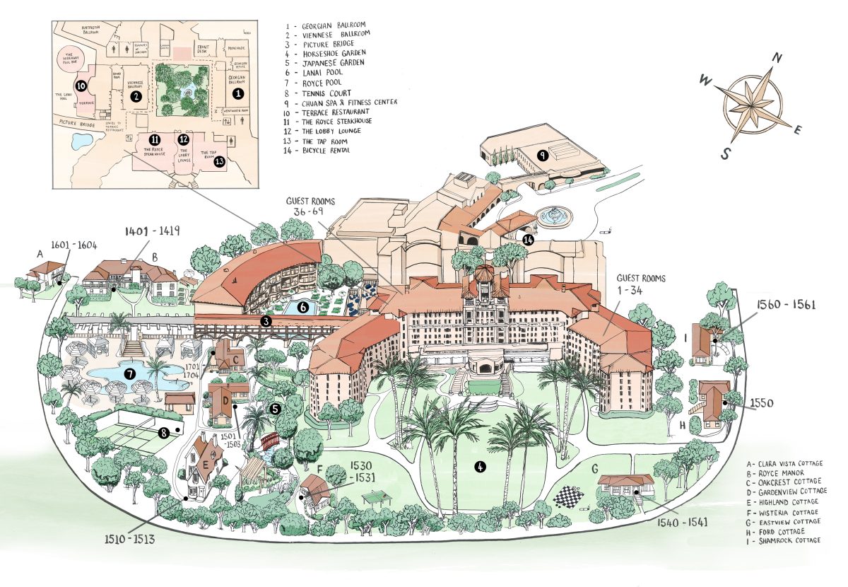 Langham Hotel / Map of The Langham Huntington - Clare Mallison - Anna Goodson Illustration Agency