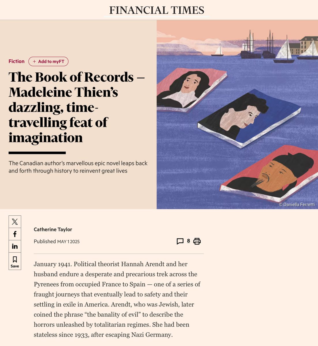 Financial Times Weekend / Le Livre des Records de Madeleine Thien - Daniella Ferretti - Anna Goodson Agence d'illustration