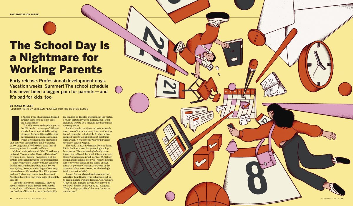 Globe Magazine / The School Day Is a Nightmare for Working - Esteban Plazibat - Anna Goodson Illustration Agency