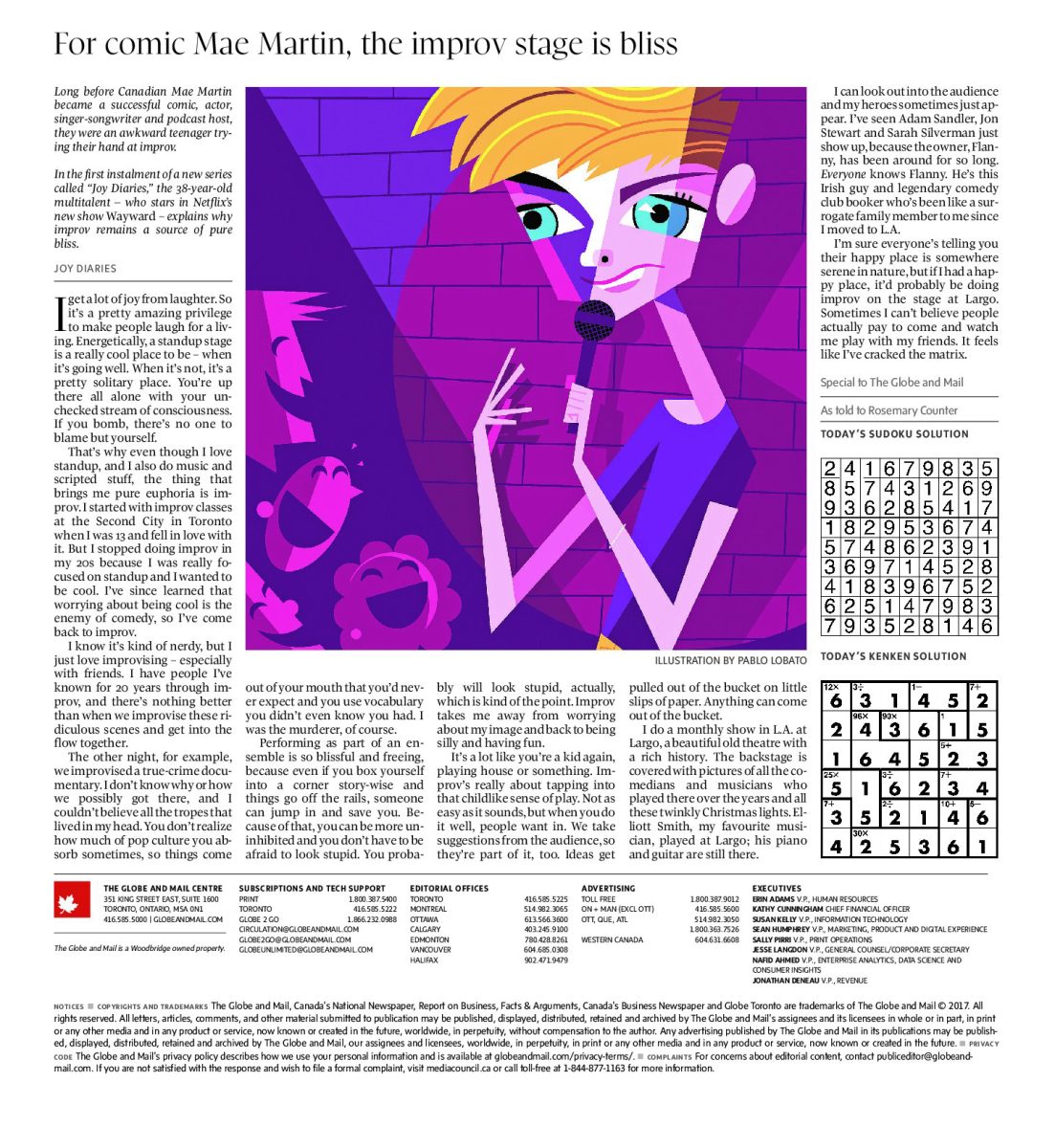 The Globe & Mail / For comic Mae Martin, the improv stage is bliss - Pablo Lobato - Anna Goodson Illustration Agency