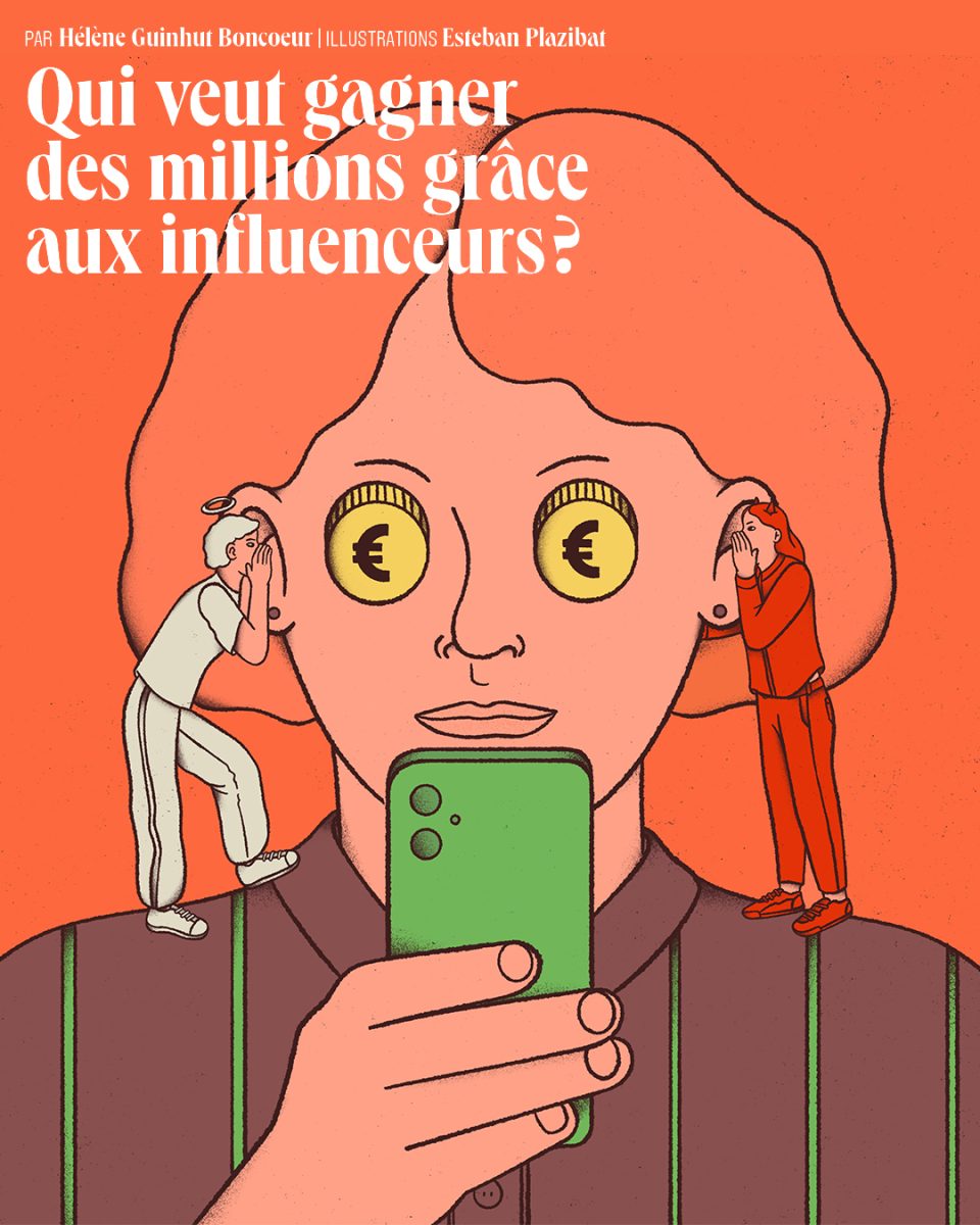 Les Echos Weekend / Avec mes amis, l’objectif qu’on s’est fixé, c’est d’être millionnaire » : peut-on faire fortune en suivant les conseils des influenceurs bourse ou cryptos ? - Esteban Plazibat - Anna Goodson Illustration Agency