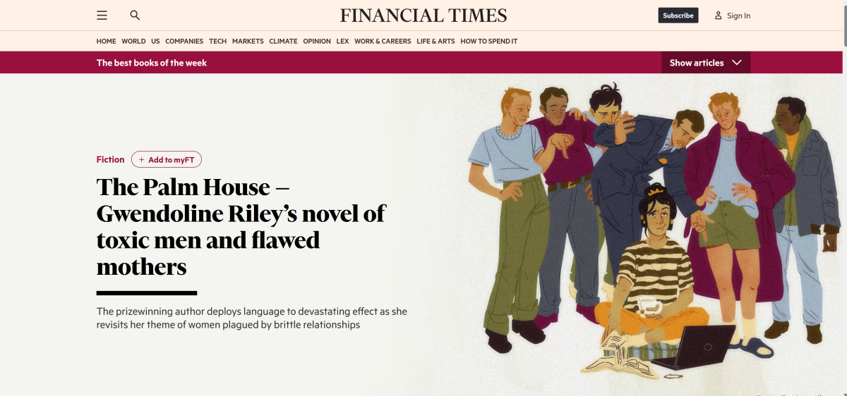 Financial Times / The Palm House — Gwendoline Riley’s novel of toxic men and flawed mothers - Marella Moon Albanese - Anna Goodson Illustration Agency