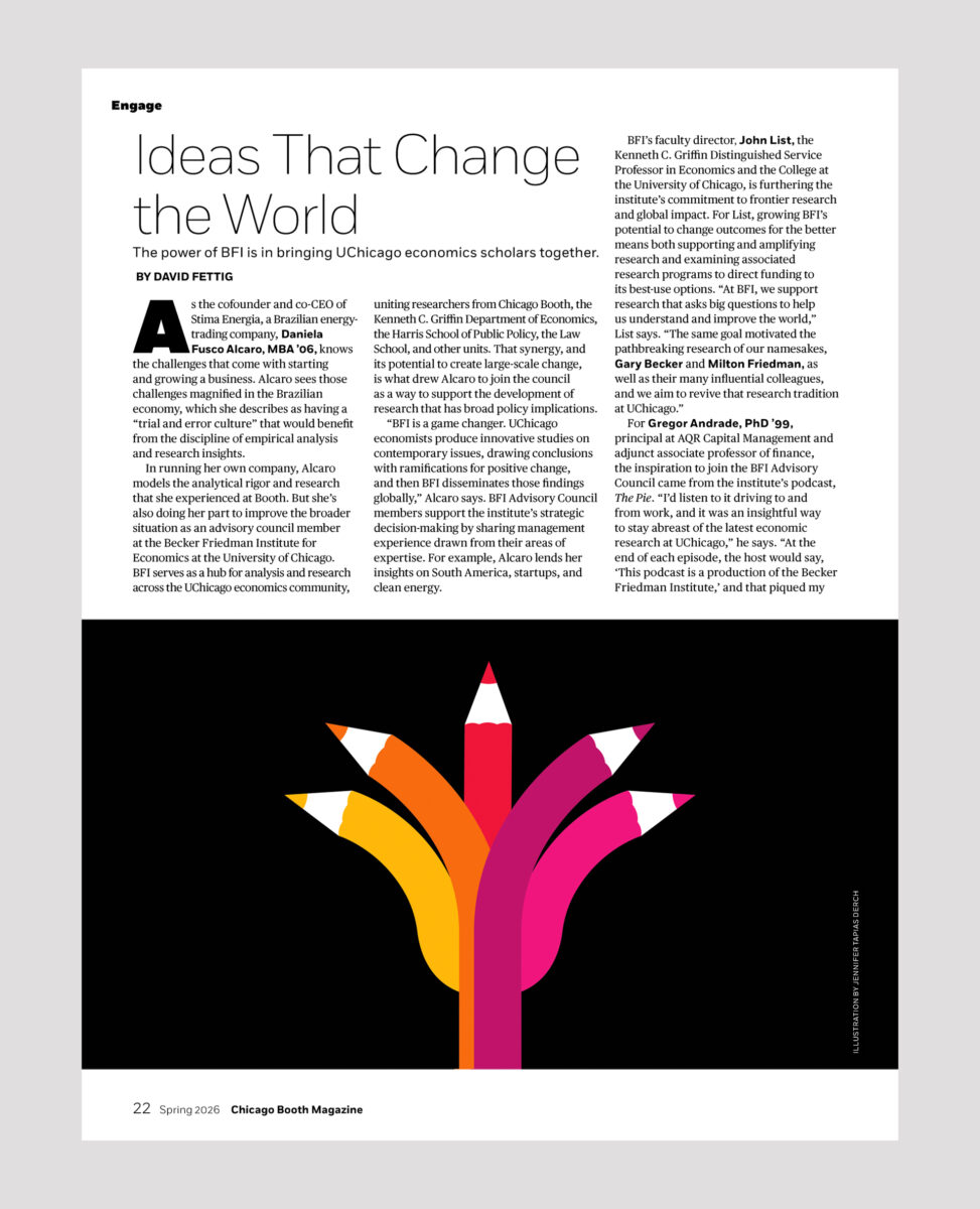 Chicago Booth Review / Ideas That Change The World - Jennifer Tapias Derch - Anna Goodson Illustration Agency