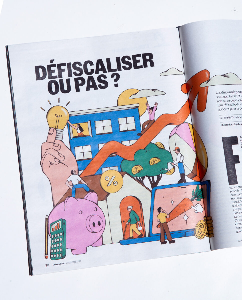 Le Nouvel Obs / To reduce taxes or not? - Esteban Plazibat - Anna Goodson Illustration Agency