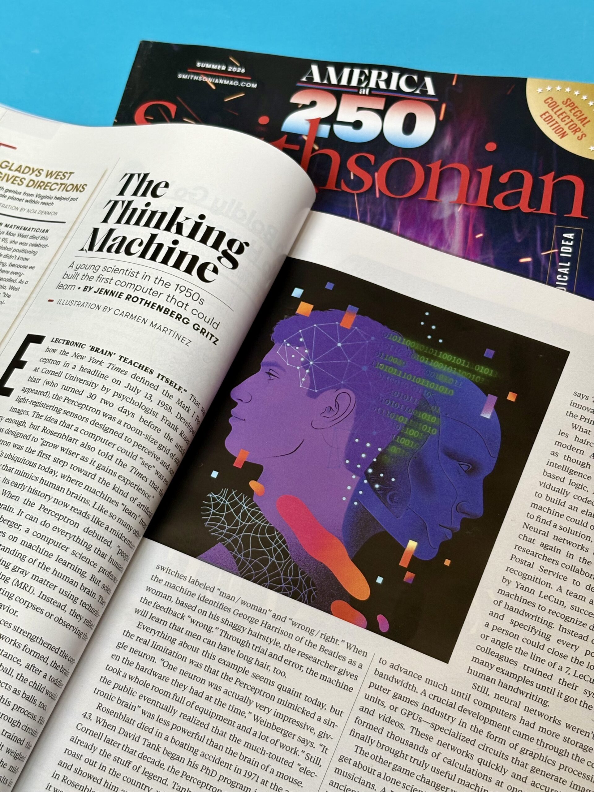 Carmen Martínez illustration for The Thinking Machine in Smithsonian magazine’s America at 250 issue