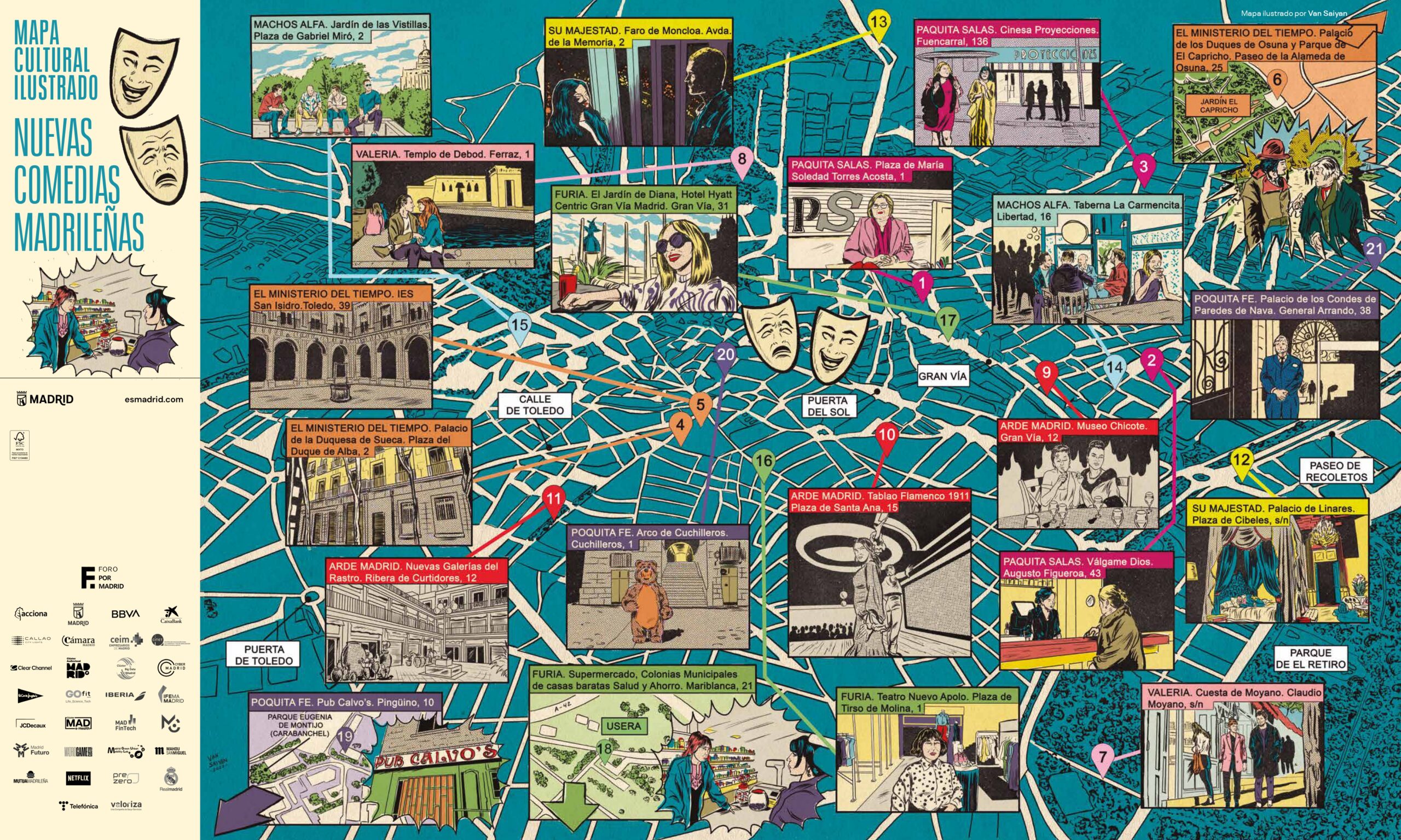 Van Saiyan / Eme21mag / Madrid Destino / Carte culturelle illustrée : Nouvelles comédies madrilènes