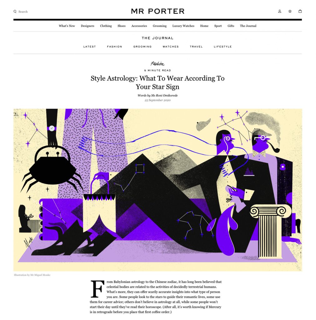 Style Astrology for Mr Porter Journal - Miguel Monkc - Anna Goodson Illustration Agency